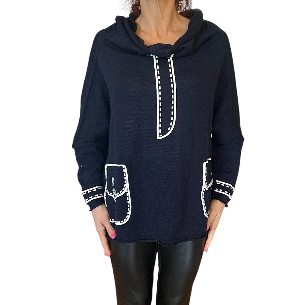 WOMEN'S ROBERTA DI CAMERINO BOAT COWL NECK SWEATER COTTON KNIT GRAPHIC MEDIUM